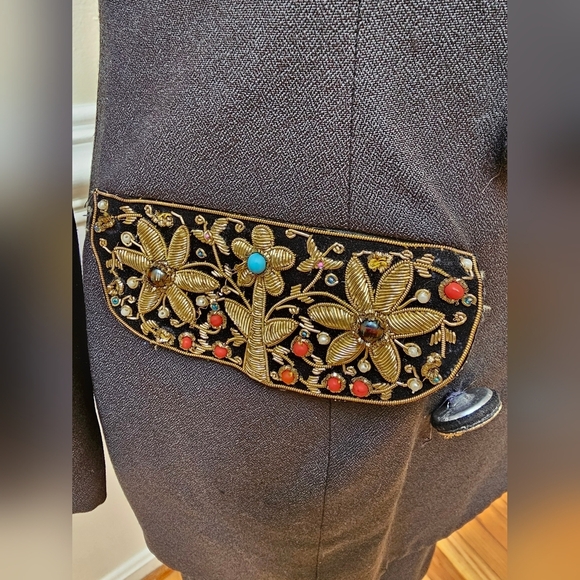 Cache Vintage Women's Skirt Suit Black with Embellished Pockets & Buttons Size 6 - Picture 3 of 11